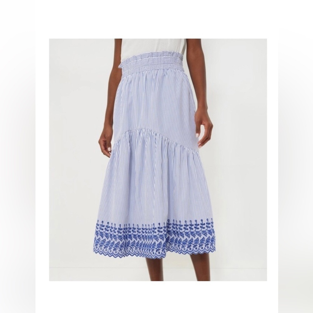 Tuckernuck Cinzia Blue Stripe Eyelet Midi Skirt Medium NWT - Picture 2 of 11